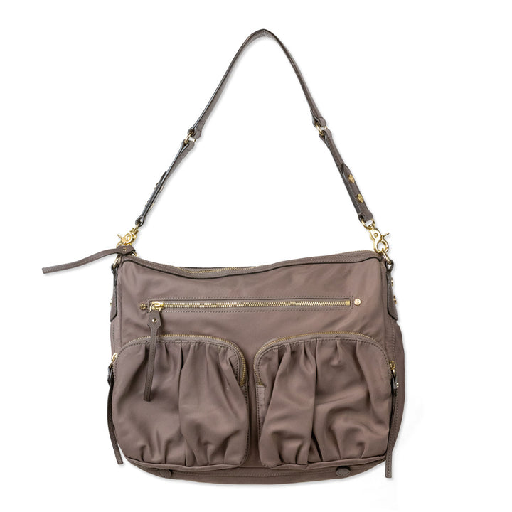 MZ Wallace Dawn Paige Taupe Nylon Shoulder Bag