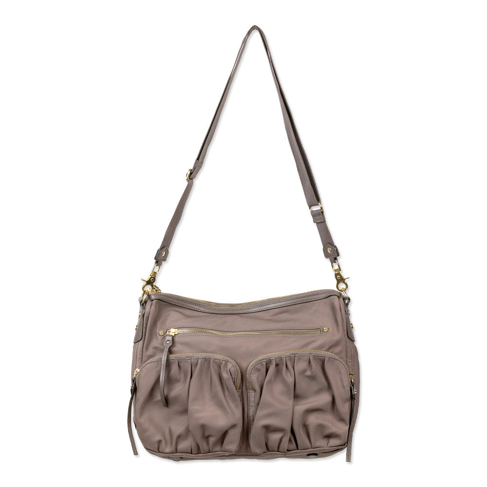 MZ Wallace Dawn Paige Taupe Nylon Shoulder Bag