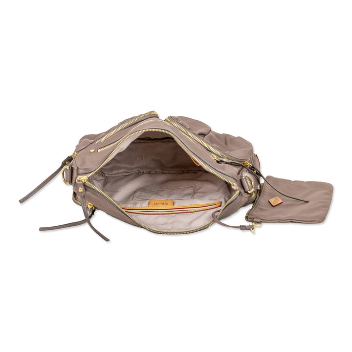 MZ Wallace Dawn Paige Taupe Nylon Shoulder Bag