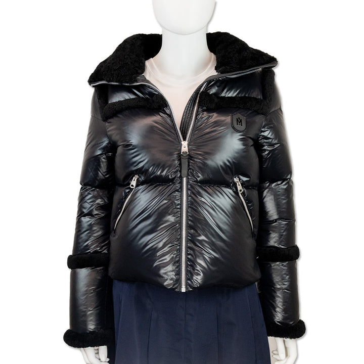 Mackage Black Shearling Cropped Down Jacket