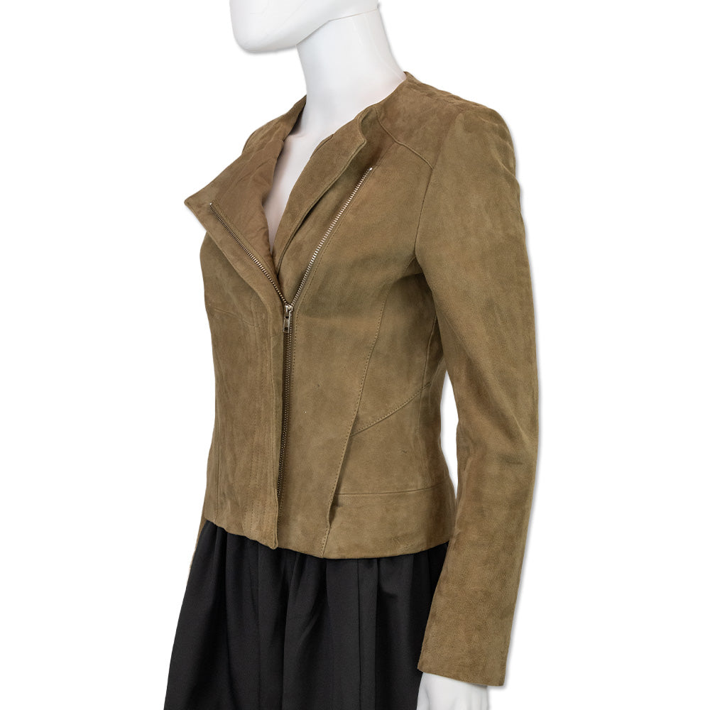 Maje Beige Suede Moto Jacket