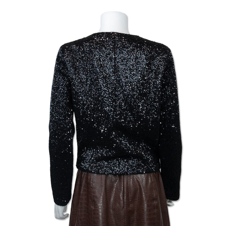 Maje Long Sleeve V Neck Black Sequin Cropped Jacket