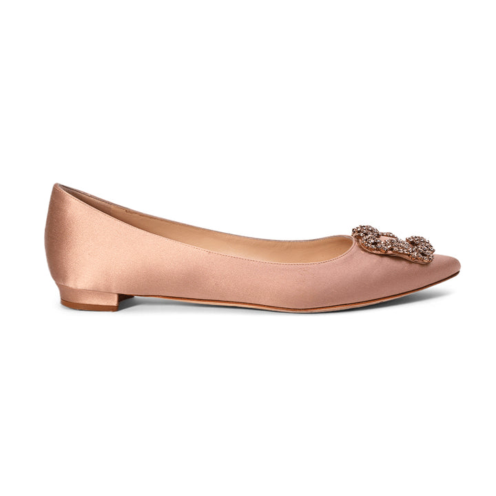 Manolo Blahnik Hangisi Blush Satin Flats