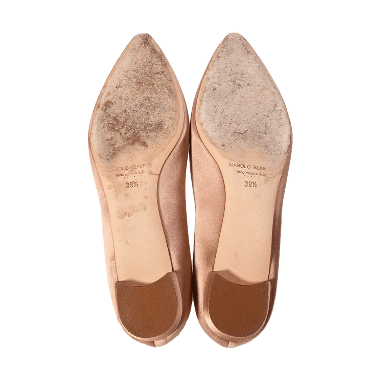 Manolo Blahnik Hangisi Blush Satin Flats