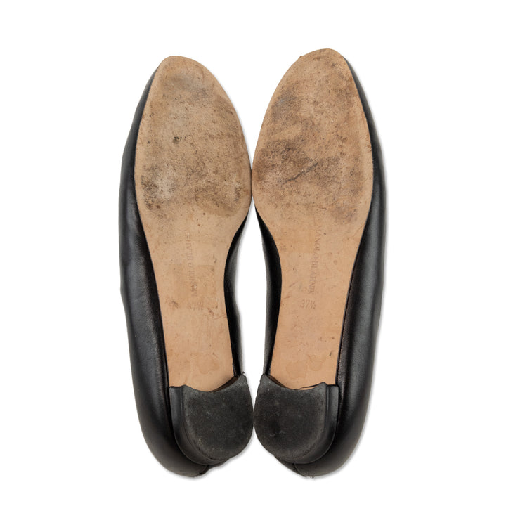 Manolo Blahnik Black Leather Ballet Flats