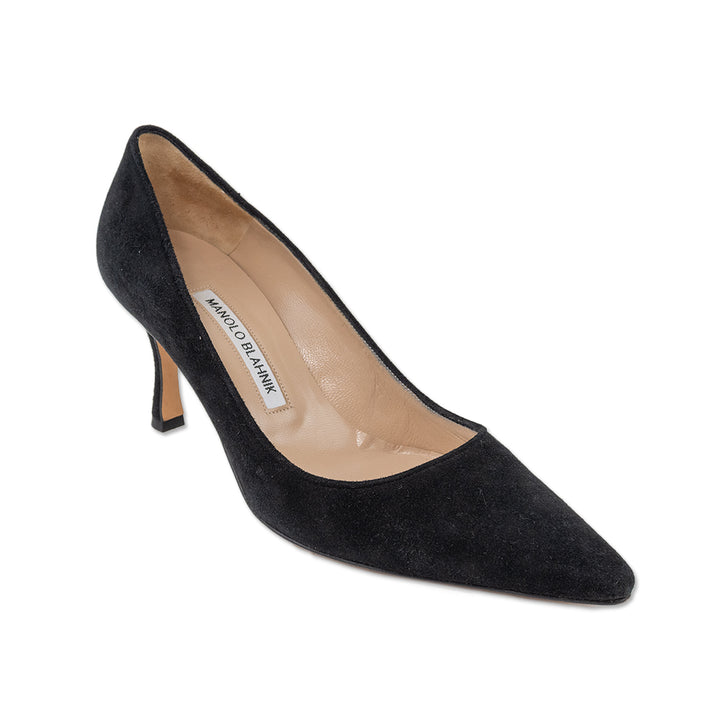 Manolo Blahnik Black Suede Pointed Toe Heels