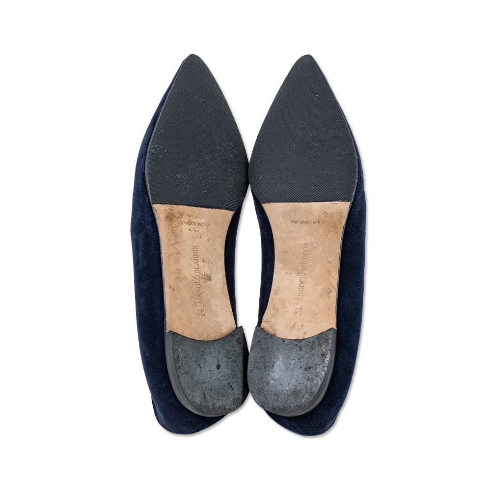 Manolo Blahnik Navy Suede Ballet Flat