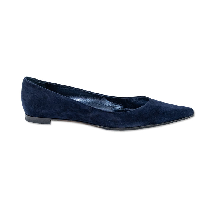 Manolo Blahnik Navy Suede Ballet Flat