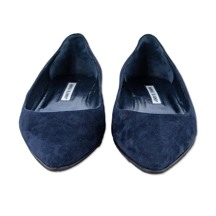 Manolo Blahnik Navy Suede Ballet Flat