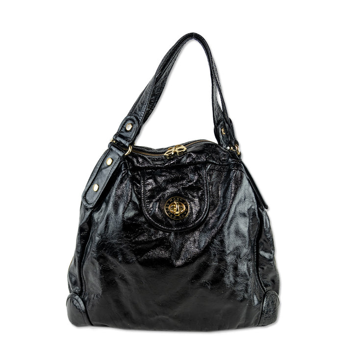 Marc by Marc Jacobs Black Crinkle Patent Leather Large Shoulder Bag