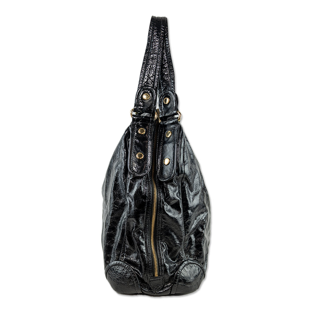 Marc by Marc Jacobs Black Crinkle Patent Leather Large Shoulder Bag