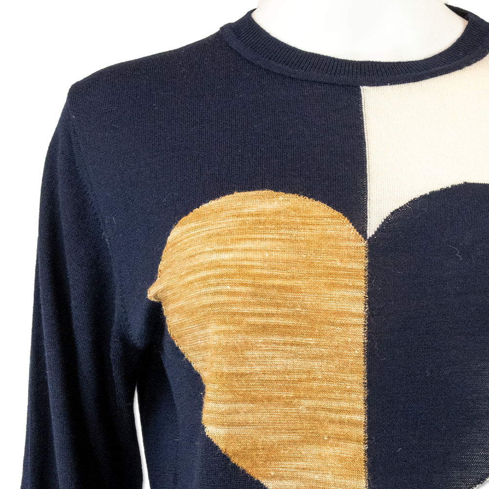 Marella Color Block Heart Design Crewneck Sweater