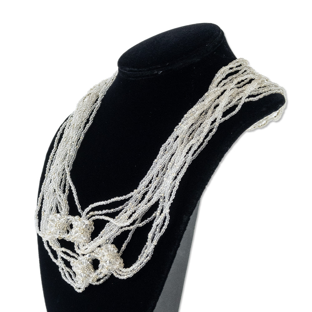 Maria Calderara White Multistrand Crystal Beaded Necklace