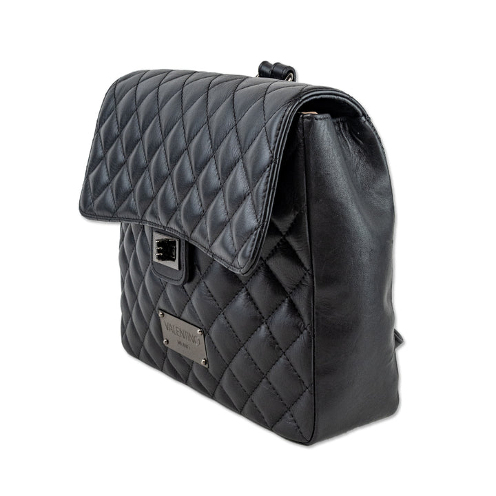 Mario Valentino Black Quilted Square Leather Backpack