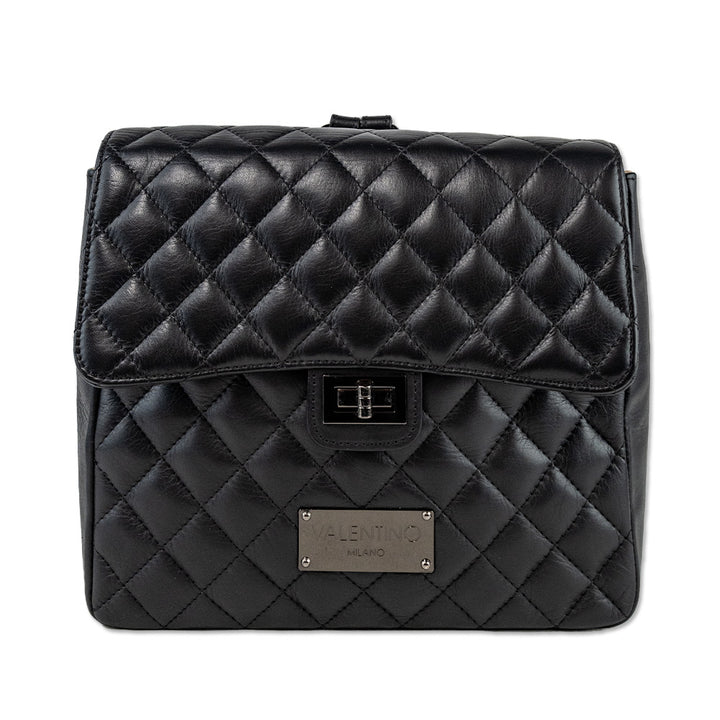 Mario Valentino Black Quilted Square Leather Backpack