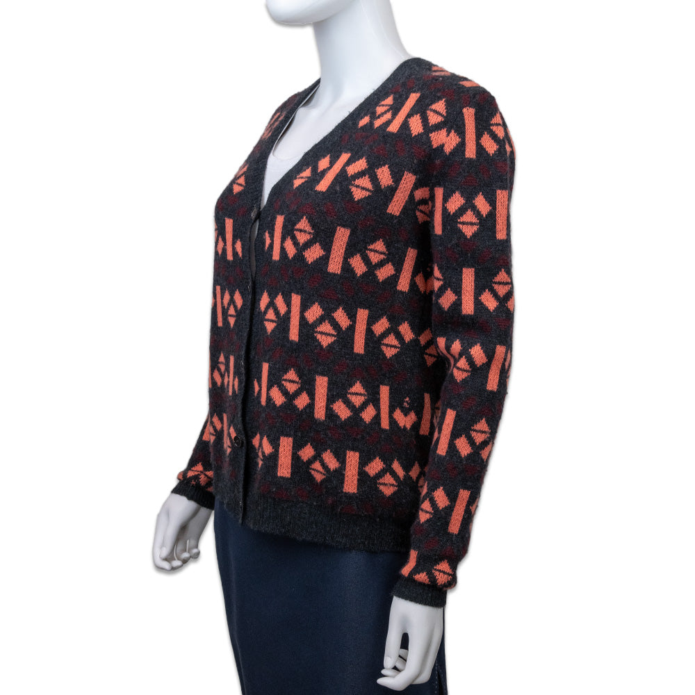 Marni Grey Cashmere Geometric Salmon Print Cardigan