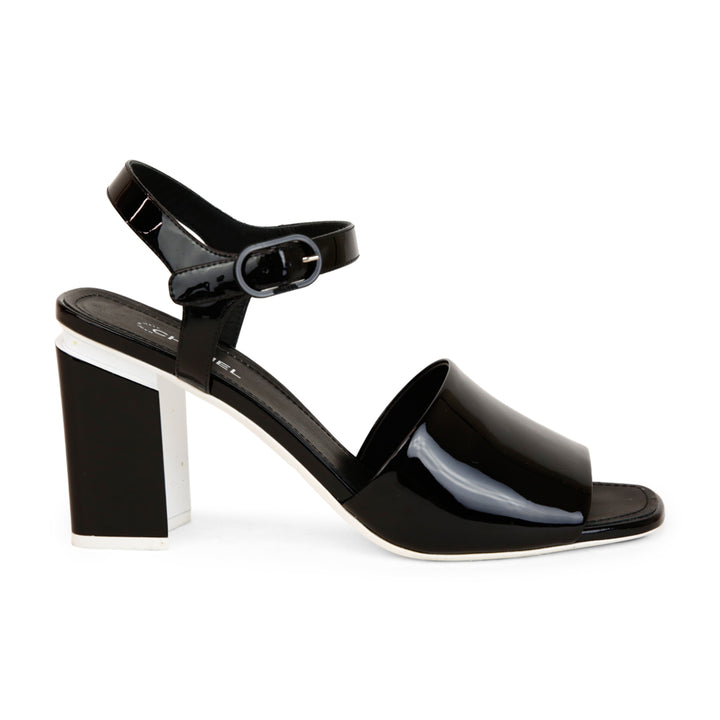 Chanel Black & White Patent Leather Block Heel Sandals