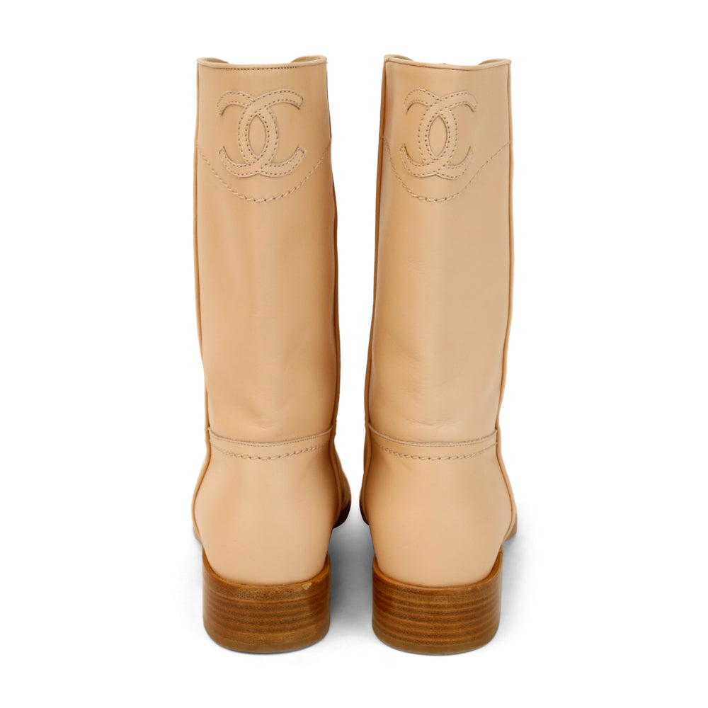 Chanel Nude Leather CC Logo Western Boots