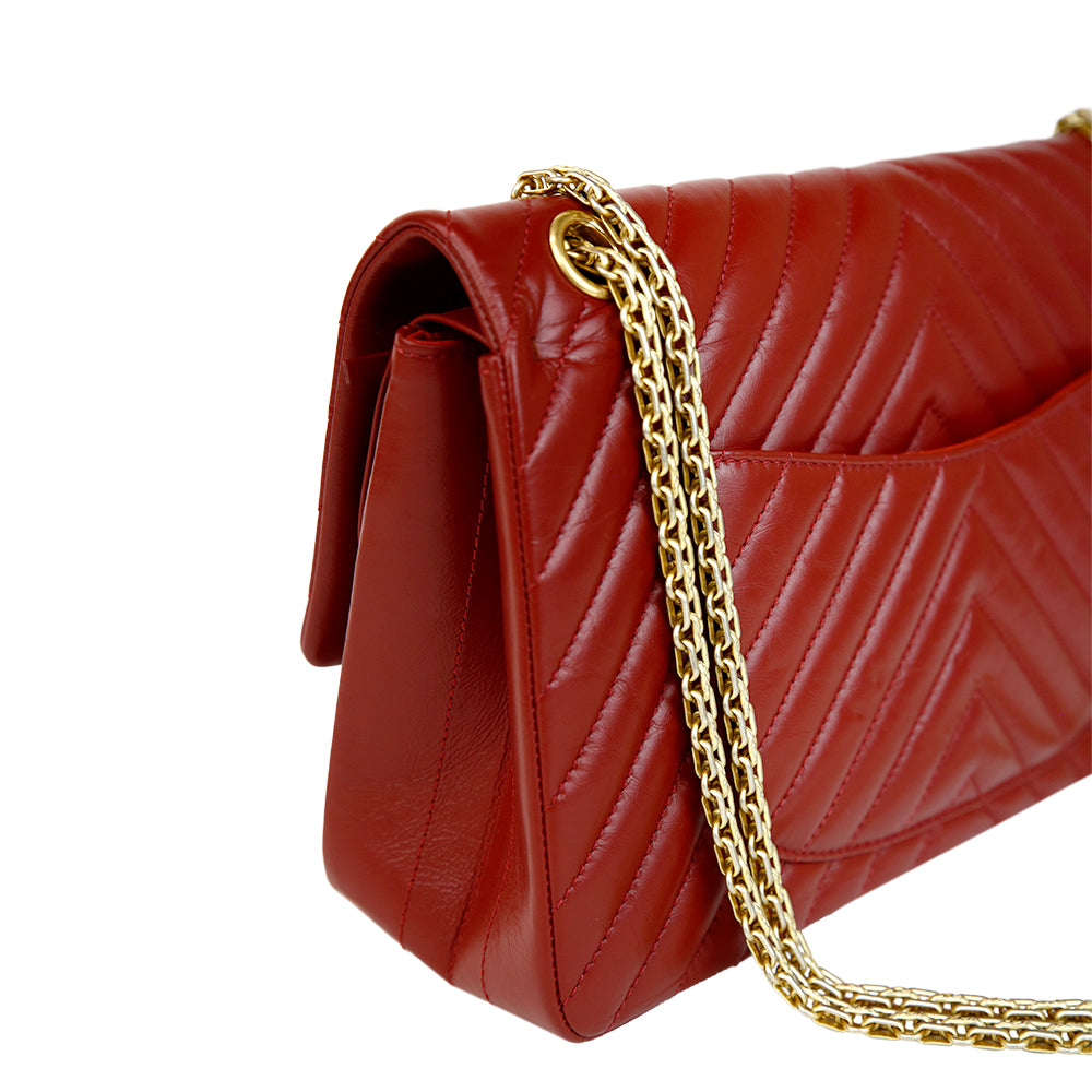 Chanel Red Aged Calfskin Reissue 225 Double Flap Bag