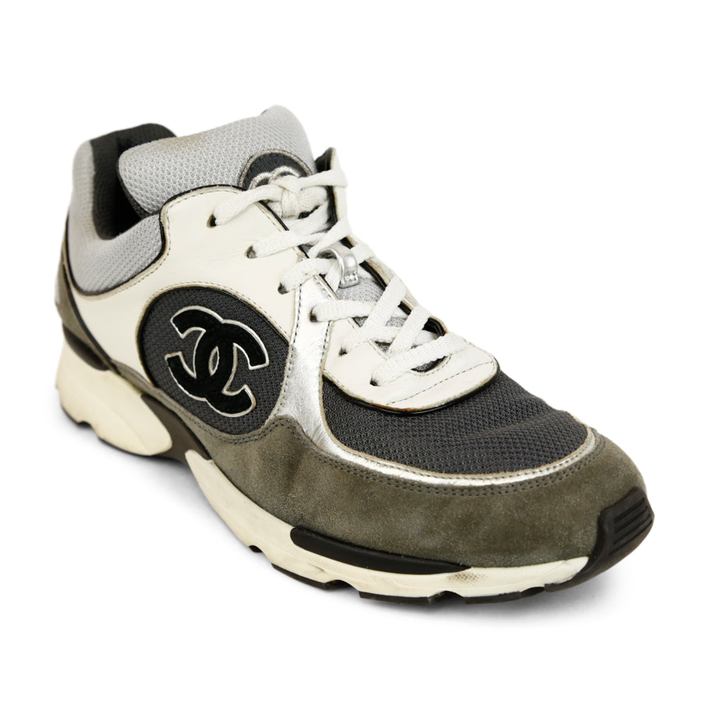 Chanel Interlocking CC Gray Mixed Media Sneakers