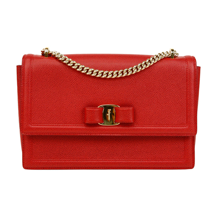 Salvatore Ferragamo Red Leather Vara Bow Crossbody Bag