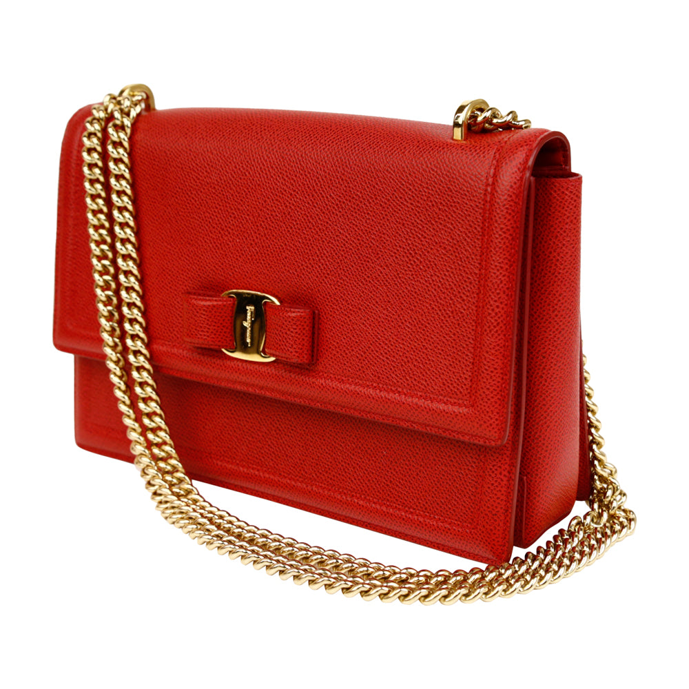 Salvatore Ferragamo Red Leather Vara Bow Crossbody Bag