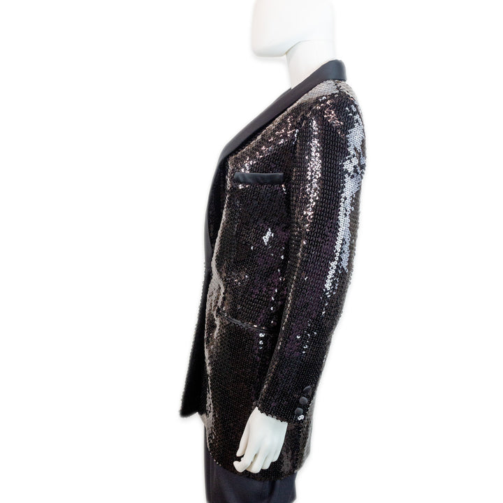 Michael Kors Black Sequin Shawl Collar Blazer