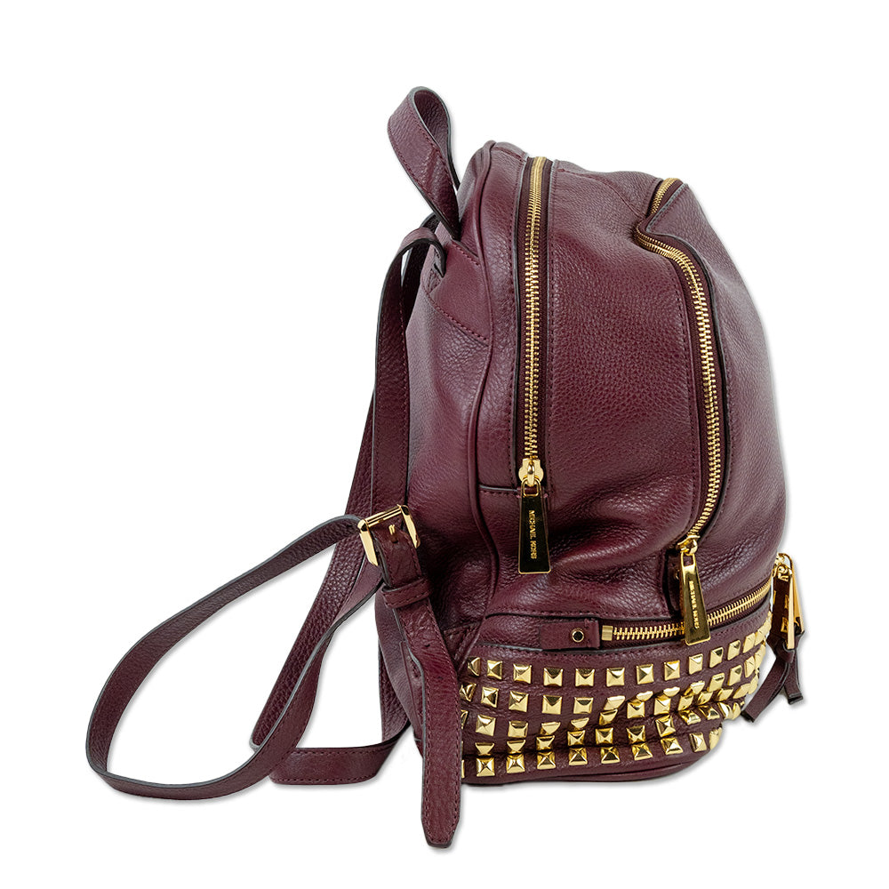 Michael Kors Burgundy Leather Gold Studded Backpack