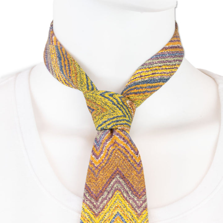 Missoni Yellow Multi Chevron Print Silk Tie