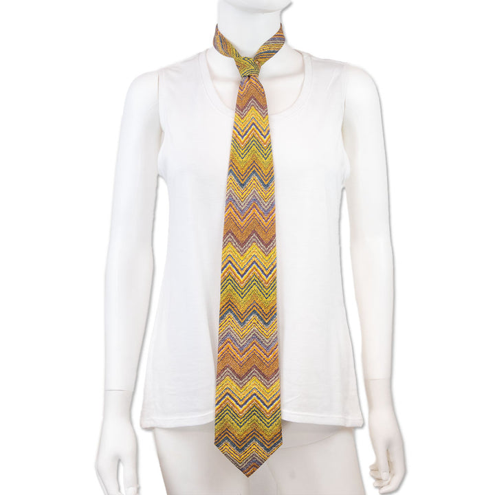 Missoni Yellow Multi Chevron Print Silk Tie