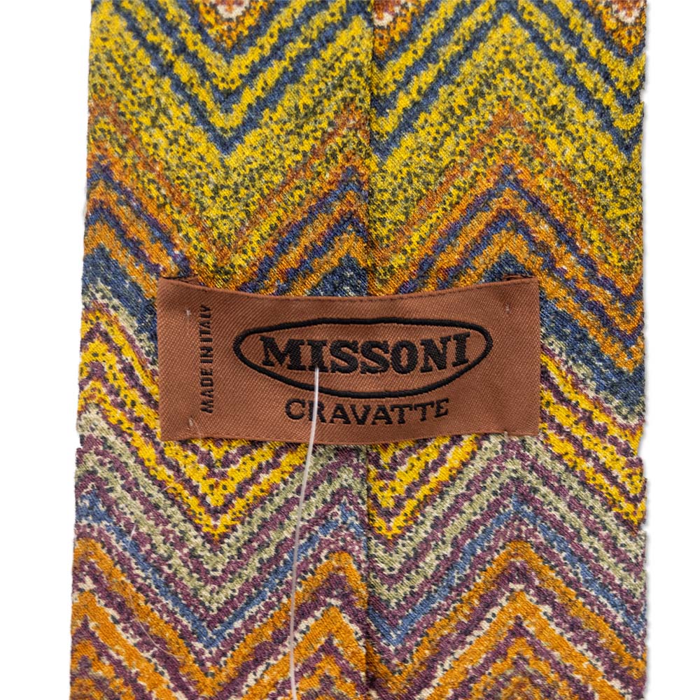 Missoni Yellow Multi Chevron Print Silk Tie