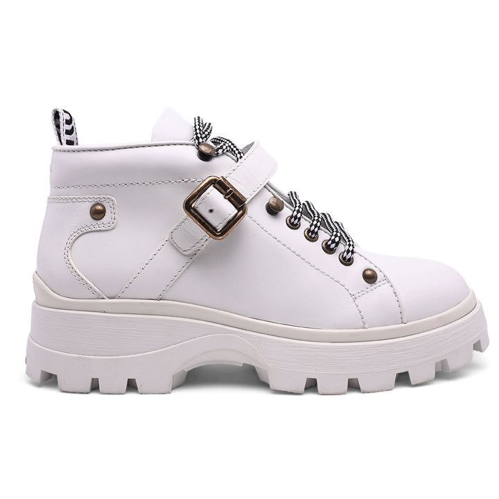 Miu Miu White Leather Ridged Sole Hiker Boots