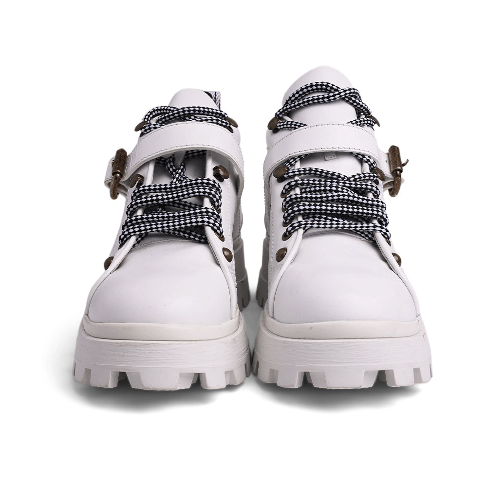 Miu Miu White Leather Ridged Sole Hiker Boots