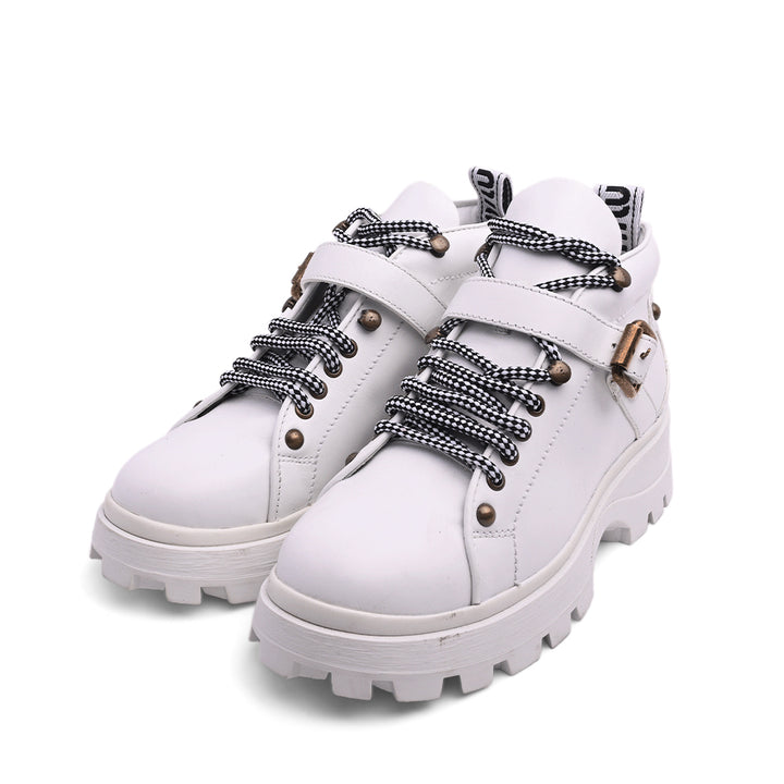 Miu Miu White Leather Ridged Sole Hiker Boots