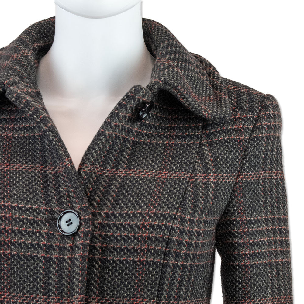 Miu Miu Black Plaid Tweed Coat