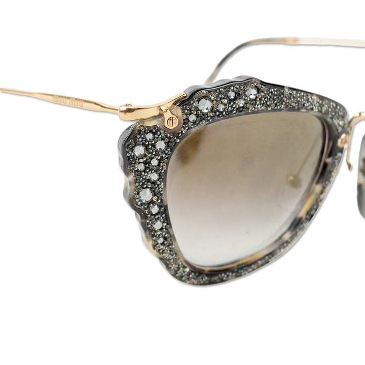 Miu Miu Prescription Gold Black Crystal Cat Eye Glasses