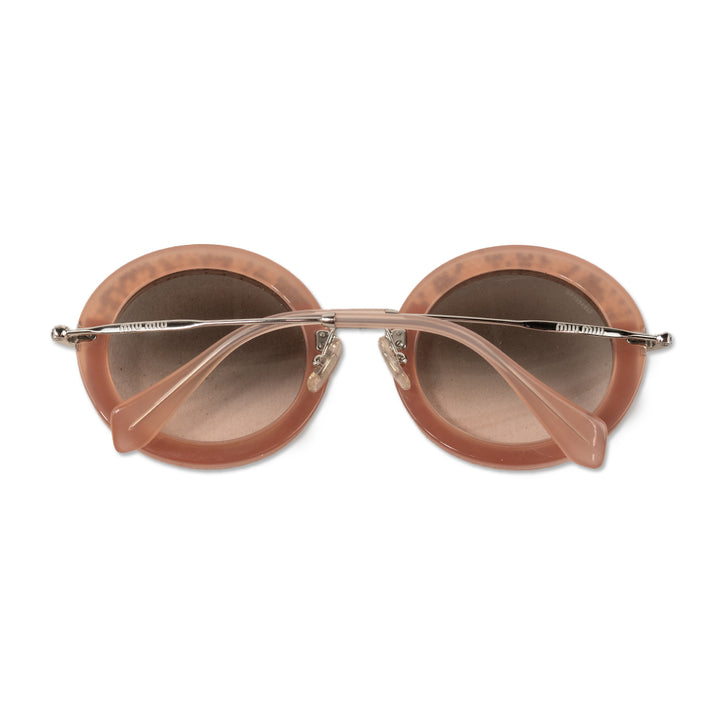 Miu Miu Pink Circle Sunglasses with Suede and Studs