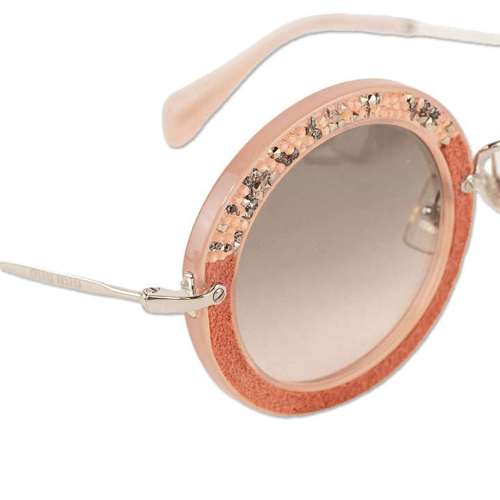 Miu Miu Pink Circle Sunglasses with Suede and Studs