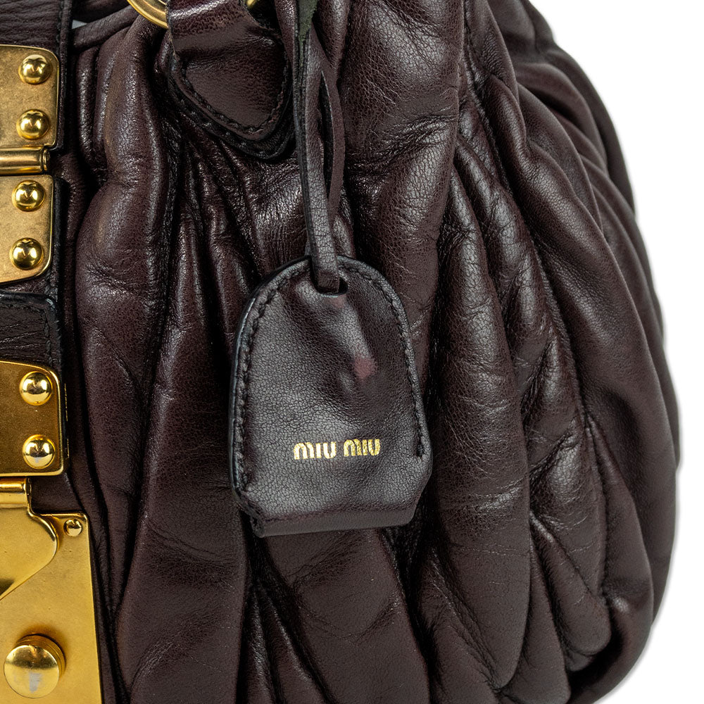 Miu Miu Plum Nappa Matelasse Leather Shopping Bag