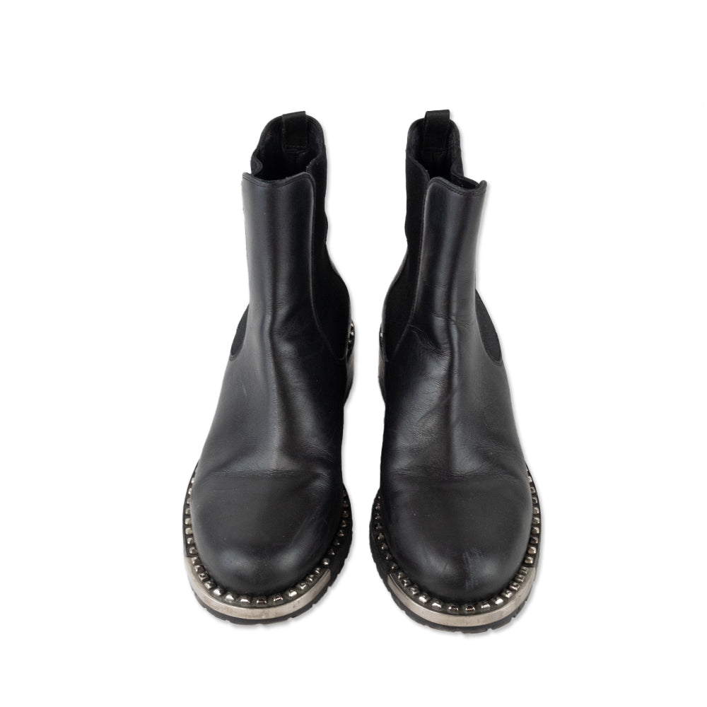 Miu Miu Round Toe Leather Silver Accent Chelsea Boots