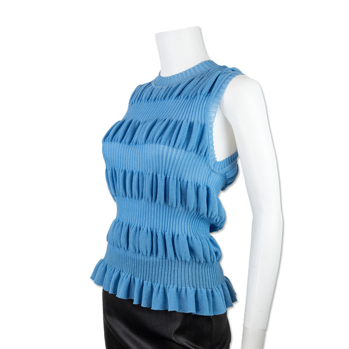 Molly Goddard Blue Sleeveless Pleated Knit Tank Top