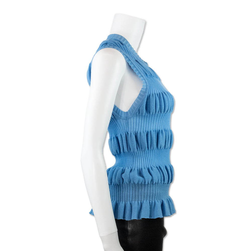 Molly Goddard Blue Sleeveless Pleated Knit Tank Top