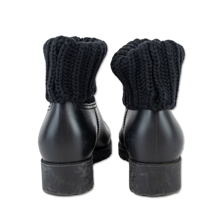 Moncler Ginette Black Ribbed-Knit Cuff Rain Boots