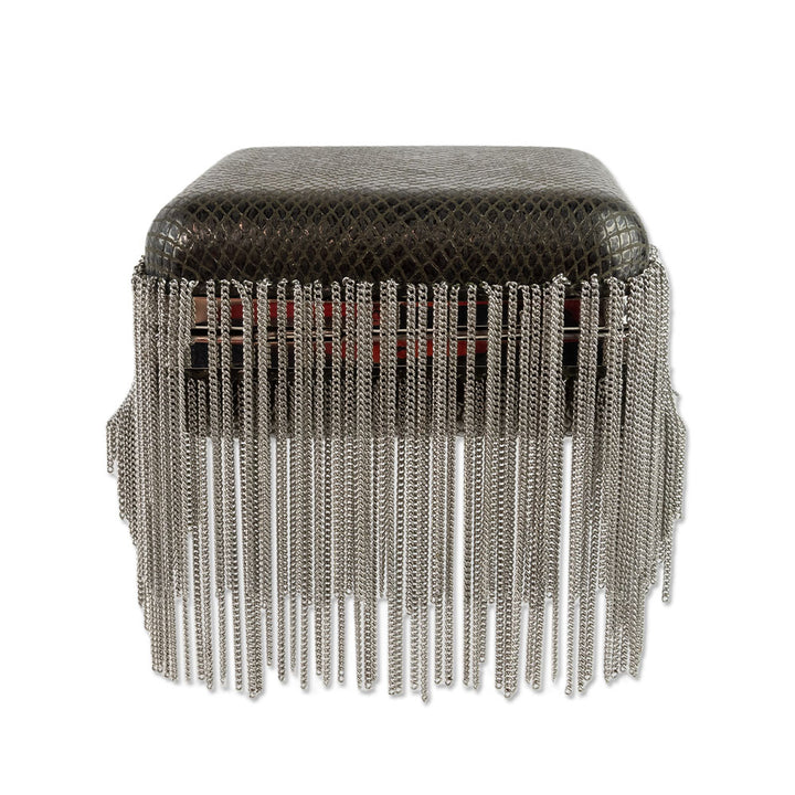 Monika Chiang Gray Snake Skin Embossed Leather Crossbody with Silver Chain Fringe