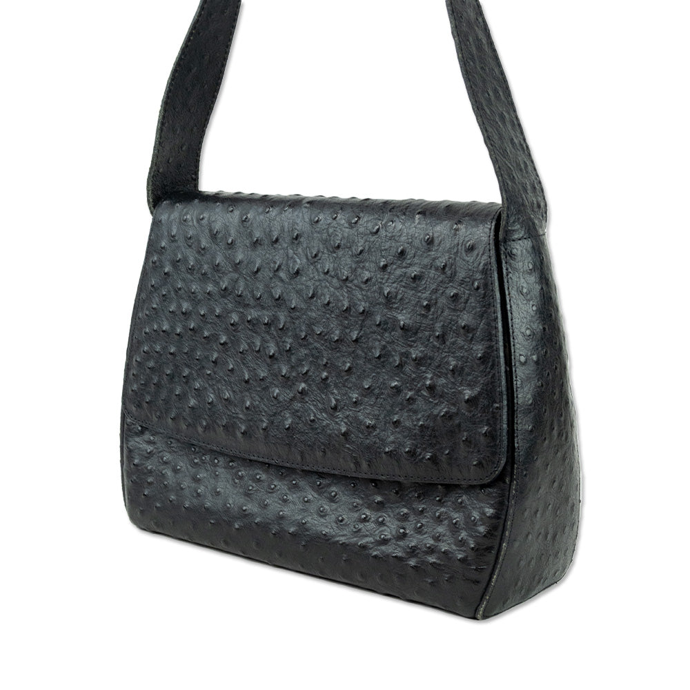 Montini Black Ostrich Leather Flap Bag