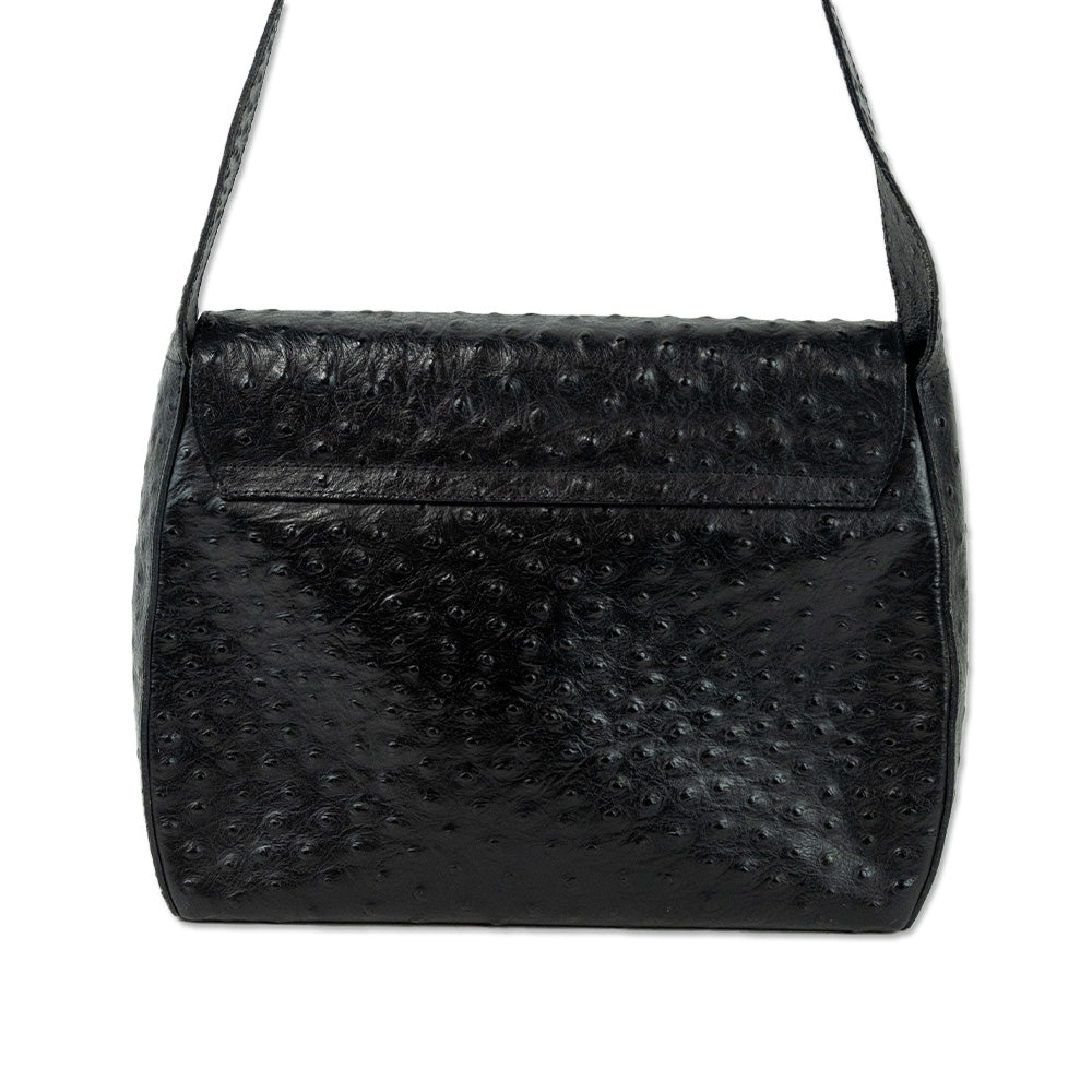 Montini Black Ostrich Leather Flap Bag