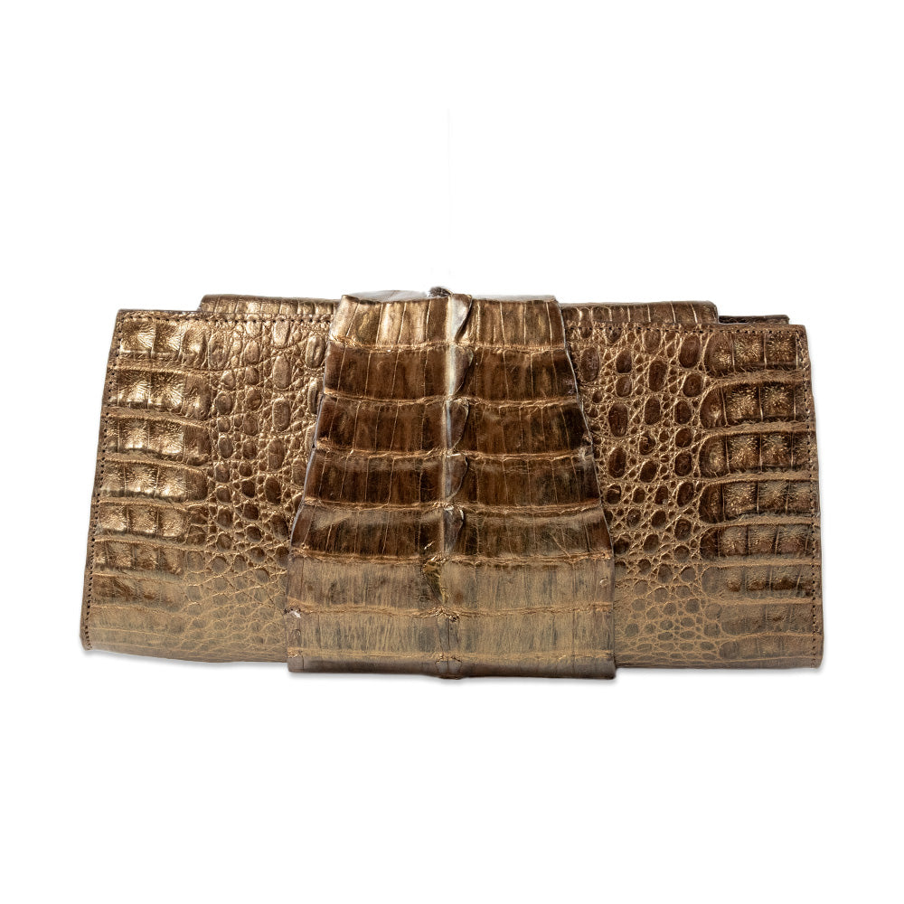 Moo Moo Designs Gold Crocodile Leather Wrap Around Clutch