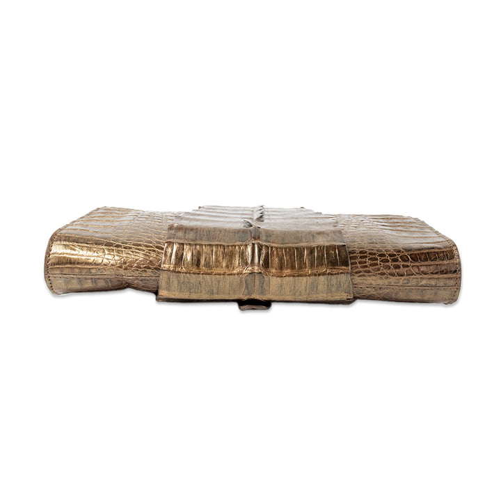 Moo Moo Designs Gold Crocodile Leather Wrap Around Clutch