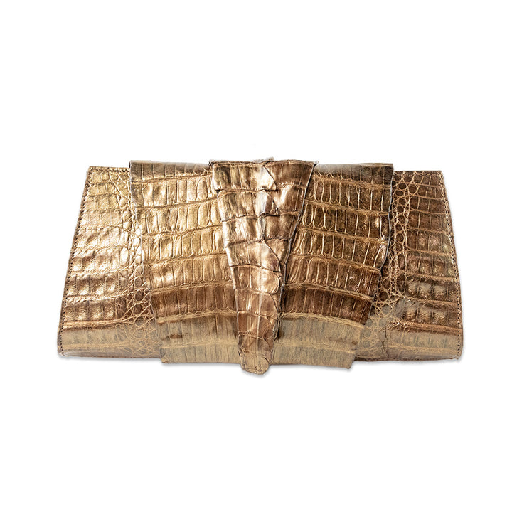 Moo Moo Designs Gold Crocodile Leather Wrap Around Clutch