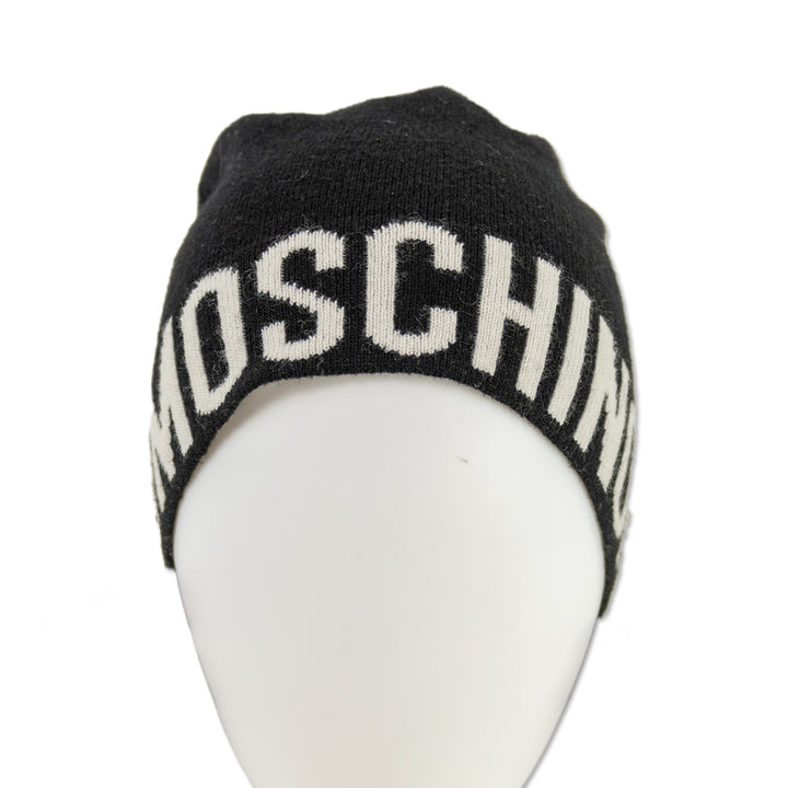 Moschino Black Logo Wool-Blend Beanie